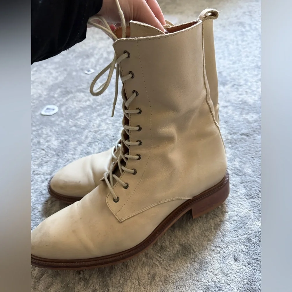 Anthropology boho Cream Lace-Up Ankle Boots - Picture 5 of 7